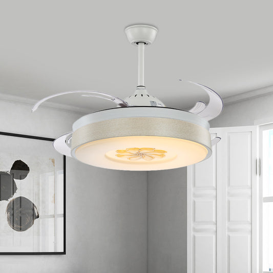 8 Blades LED Metal Semi Flush Light Modern White Cylinder Bedroom Hanging Fan Lamp with Acrylic Shade, 48" W Clearhalo 'Ceiling Fans with Lights' 'Ceiling Fans' 'Modern Ceiling Fans' 'Modern' Lighting' 399461