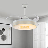 8 Blades LED Metal Semi Flush Light Modern White Cylinder Bedroom Hanging Fan Lamp with Acrylic Shade, 48" W Clearhalo 'Ceiling Fans with Lights' 'Ceiling Fans' 'Modern Ceiling Fans' 'Modern' Lighting' 399461