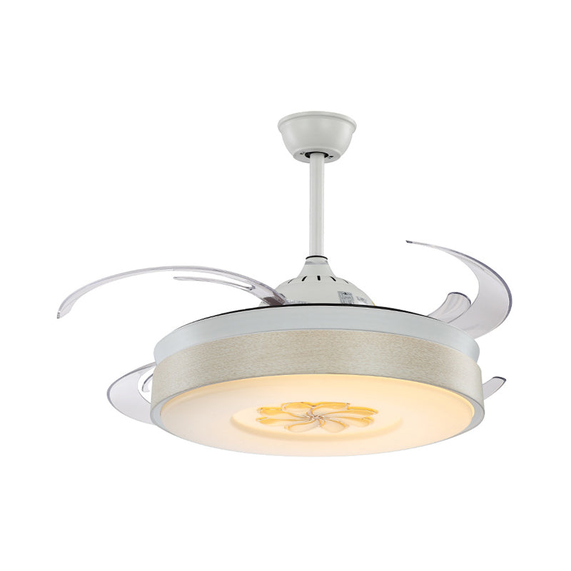 8 Blades LED Metal Semi Flush Light Modern White Cylinder Bedroom Hanging Fan Lamp with Acrylic Shade, 48" W Clearhalo 'Ceiling Fans with Lights' 'Ceiling Fans' 'Modern Ceiling Fans' 'Modern' Lighting' 399462