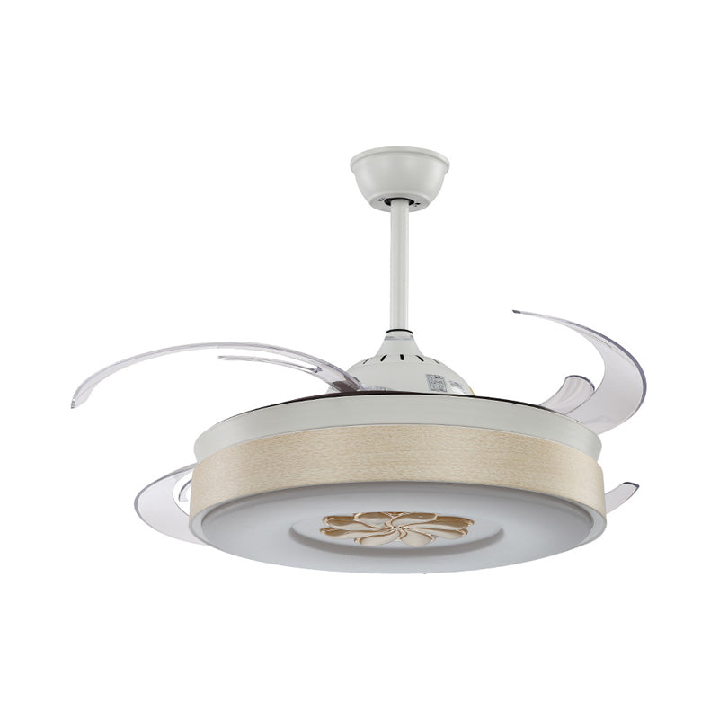 8 Blades LED Metal Semi Flush Light Modern White Cylinder Bedroom Hanging Fan Lamp with Acrylic Shade, 48" W Clearhalo 'Ceiling Fans with Lights' 'Ceiling Fans' 'Modern Ceiling Fans' 'Modern' Lighting' 399463