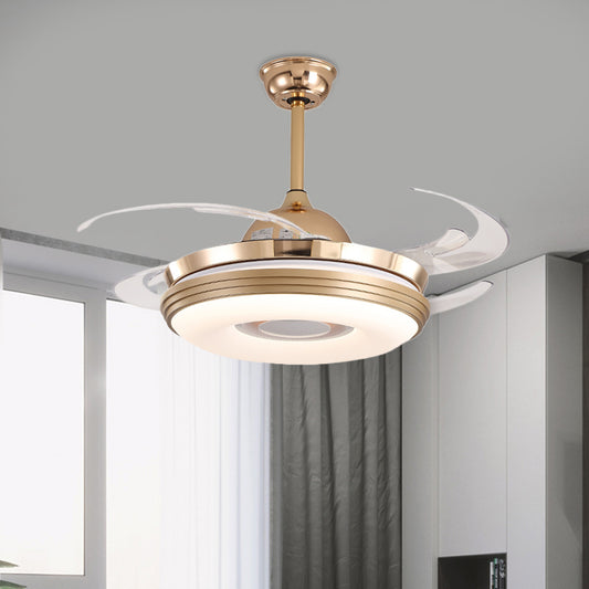 LED Ceiling Fan Lighting Modernism Round Metal 8 Blades Semi Flush Mounted Lamp in Nickel, 48" Wide Clearhalo 'Ceiling Fans with Lights' 'Ceiling Fans' 'Modern Ceiling Fans' 'Modern' Lighting' 399466