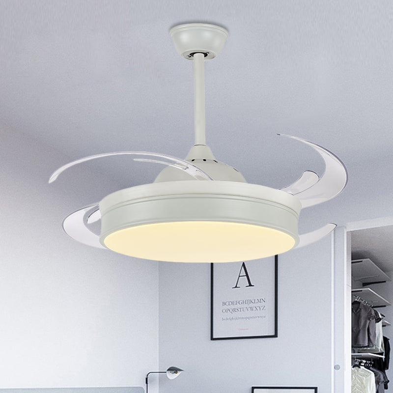 Drum Bedroom Pendant Fan Light Fixture Modern Metal 48" Wide LED White Semi Flush Mounted Lamp, 8 Blades Clearhalo 'Ceiling Fans with Lights' 'Ceiling Fans' 'Modern Ceiling Fans' 'Modern' Lighting' 399471