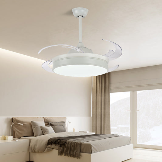 Drum Bedroom Pendant Fan Light Fixture Modern Metal 48" Wide LED White Semi Flush Mounted Lamp, 8 Blades Clearhalo 'Ceiling Fans with Lights' 'Ceiling Fans' 'Modern Ceiling Fans' 'Modern' Lighting' 399472