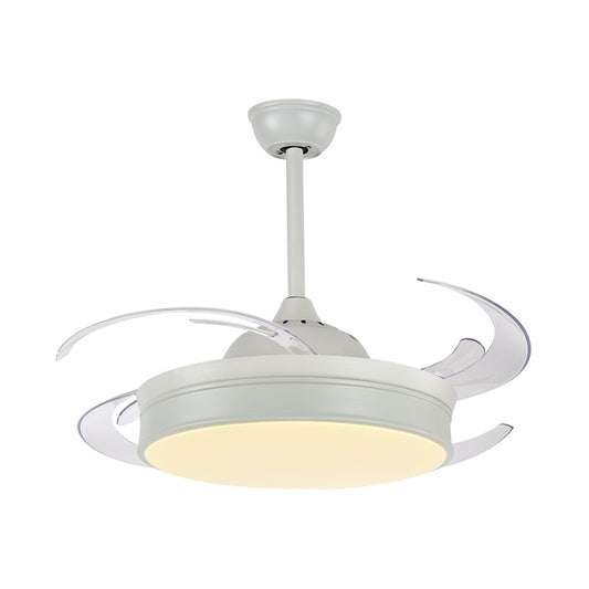 Drum Bedroom Pendant Fan Light Fixture Modern Metal 48" Wide LED White Semi Flush Mounted Lamp, 8 Blades Clearhalo 'Ceiling Fans with Lights' 'Ceiling Fans' 'Modern Ceiling Fans' 'Modern' Lighting' 399473