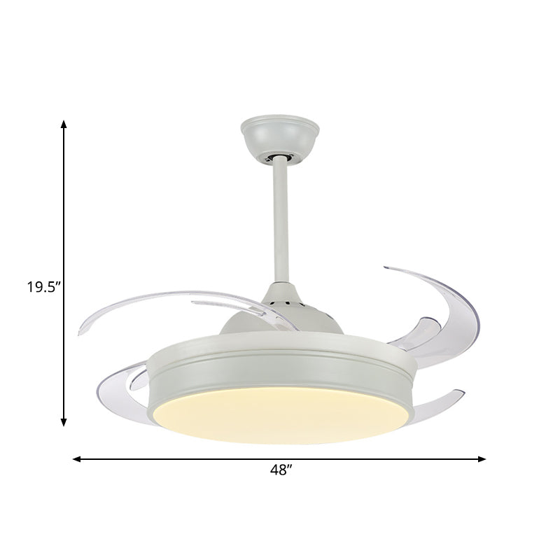 Drum Bedroom Pendant Fan Light Fixture Modern Metal 48" Wide LED White Semi Flush Mounted Lamp, 8 Blades Clearhalo 'Ceiling Fans with Lights' 'Ceiling Fans' 'Modern Ceiling Fans' 'Modern' Lighting' 399474