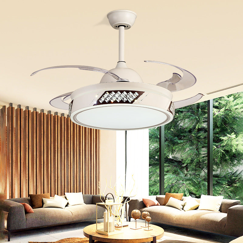 Metallic Circular Hanging Fan Lighting Modernist Bedroom LED Semi Flush Lamp in White with 8 Blades, 48" Wide White Clearhalo 'Ceiling Fans with Lights' 'Ceiling Fans' 'Modern Ceiling Fans' 'Modern' Lighting' 399475