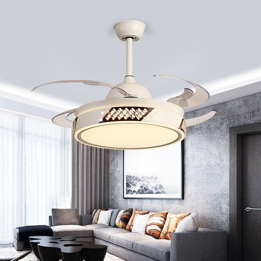 Metallic Circular Hanging Fan Lighting Modernist Bedroom LED Semi Flush Lamp in White with 8 Blades, 48" Wide Clearhalo 'Ceiling Fans with Lights' 'Ceiling Fans' 'Modern Ceiling Fans' 'Modern' Lighting' 399476