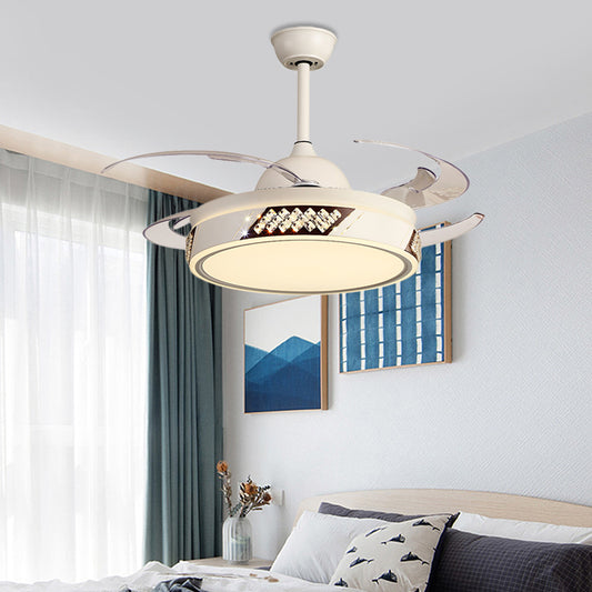 Metallic Circular Hanging Fan Lighting Modernist Bedroom LED Semi Flush Lamp in White with 8 Blades, 48" Wide Clearhalo 'Ceiling Fans with Lights' 'Ceiling Fans' 'Modern Ceiling Fans' 'Modern' Lighting' 399477