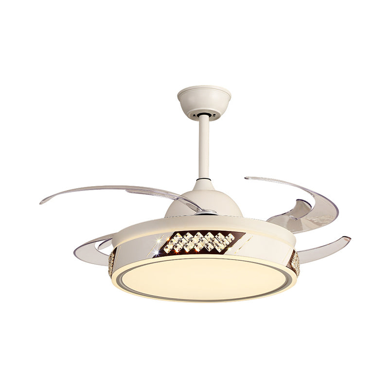 Metallic Circular Hanging Fan Lighting Modernist Bedroom LED Semi Flush Lamp in White with 8 Blades, 48" Wide Clearhalo 'Ceiling Fans with Lights' 'Ceiling Fans' 'Modern Ceiling Fans' 'Modern' Lighting' 399478