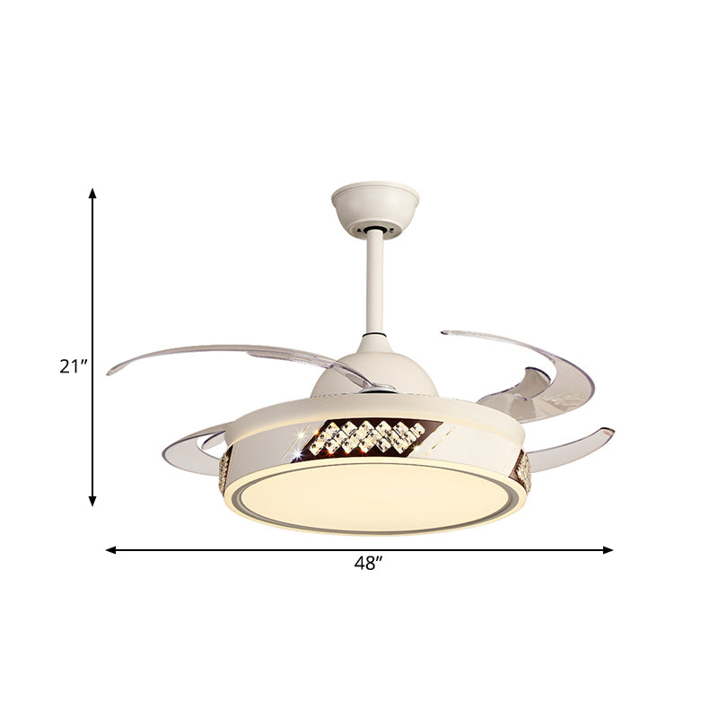 Metallic Circular Hanging Fan Lighting Modernist Bedroom LED Semi Flush Lamp in White with 8 Blades, 48" Wide Clearhalo 'Ceiling Fans with Lights' 'Ceiling Fans' 'Modern Ceiling Fans' 'Modern' Lighting' 399479