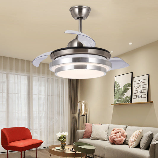 Modern Cascaded Circle Semi Flushmount 36" Wide LED Metallic Pendant Ceiling Fan Light in Nickel, 3 Blades Clearhalo 'Ceiling Fans with Lights' 'Ceiling Fans' 'Modern Ceiling Fans' 'Modern' Lighting' 399481