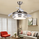 Modern Cascaded Circle Semi Flushmount 36" Wide LED Metallic Pendant Ceiling Fan Light in Nickel, 3 Blades Clearhalo 'Ceiling Fans with Lights' 'Ceiling Fans' 'Modern Ceiling Fans' 'Modern' Lighting' 399481