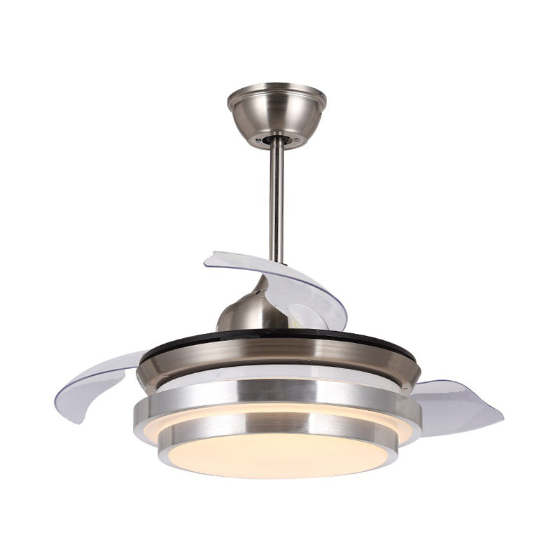 Modern Cascaded Circle Semi Flushmount 36" Wide LED Metallic Pendant Ceiling Fan Light in Nickel, 3 Blades Clearhalo 'Ceiling Fans with Lights' 'Ceiling Fans' 'Modern Ceiling Fans' 'Modern' Lighting' 399482