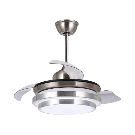 Modern Cascaded Circle Semi Flushmount 36" Wide LED Metallic Pendant Ceiling Fan Light in Nickel, 3 Blades Clearhalo 'Ceiling Fans with Lights' 'Ceiling Fans' 'Modern Ceiling Fans' 'Modern' Lighting' 399483