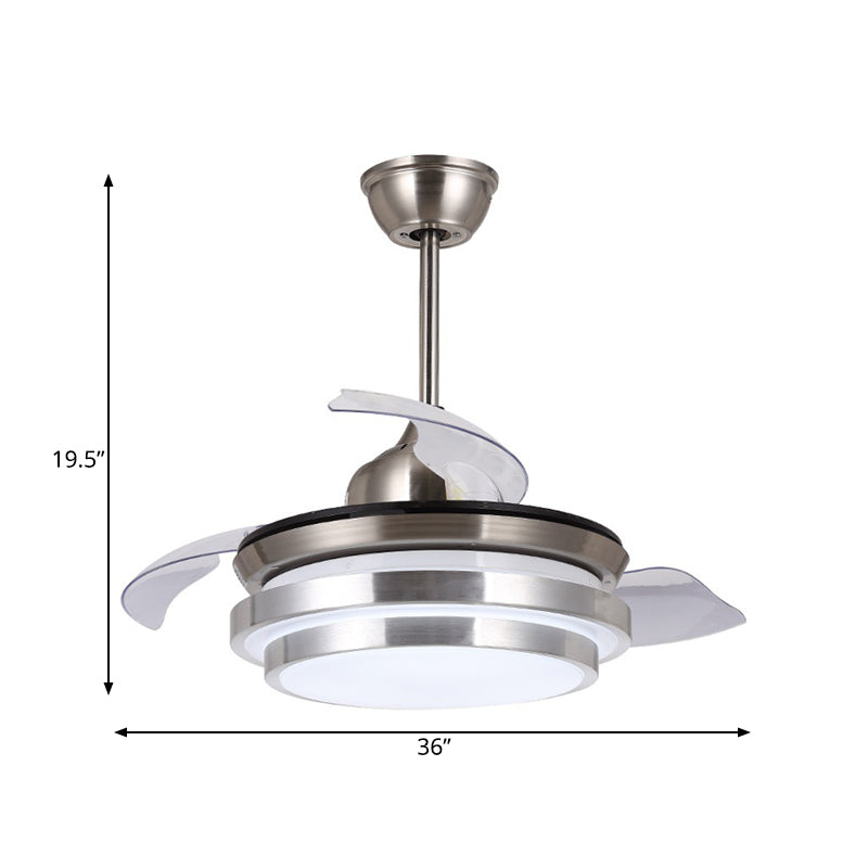 Modern Cascaded Circle Semi Flushmount 36" Wide LED Metallic Pendant Ceiling Fan Light in Nickel, 3 Blades Clearhalo 'Ceiling Fans with Lights' 'Ceiling Fans' 'Modern Ceiling Fans' 'Modern' Lighting' 399484