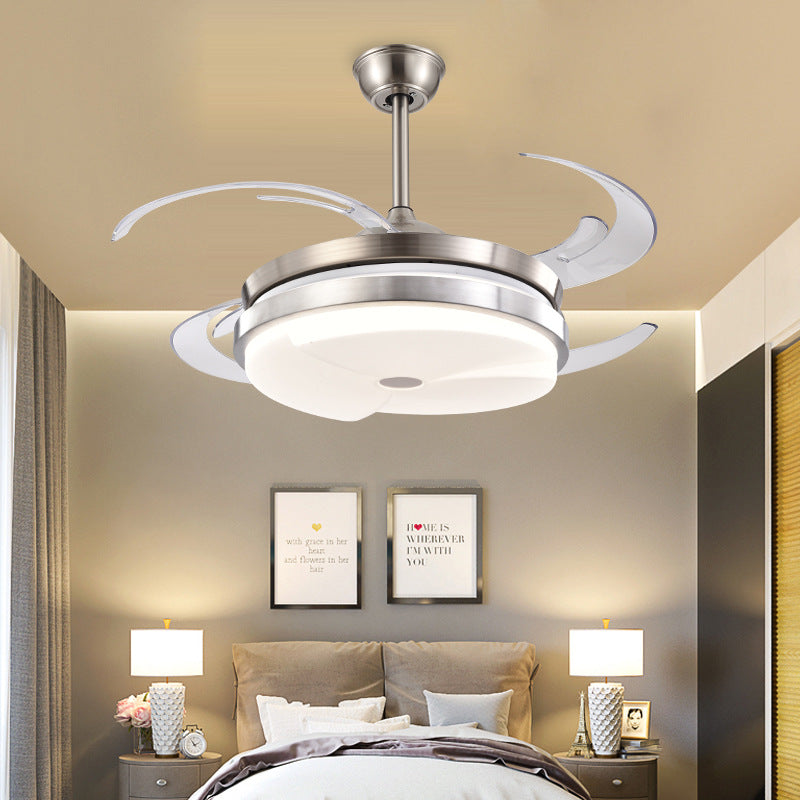 Round Living Room Semi Flush Lamp Modernist Metal 48" Wide LED Stain Nickel Ceiling Fan Light with 8 Blades Clearhalo 'Ceiling Fans with Lights' 'Ceiling Fans' 'Modern Ceiling Fans' 'Modern' Lighting' 399486