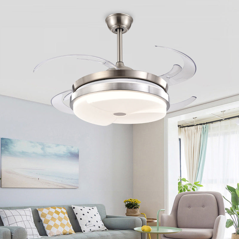 Round Living Room Semi Flush Lamp Modernist Metal 48" Wide LED Stain Nickel Ceiling Fan Light with 8 Blades Clearhalo 'Ceiling Fans with Lights' 'Ceiling Fans' 'Modern Ceiling Fans' 'Modern' Lighting' 399487