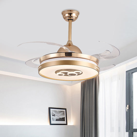4 Blades Gold Drum Hanging Fan Lamp Modernist Metal Living Room LED Semi Flush Mount Light Fixture, 48" W Clearhalo 'Ceiling Fans with Lights' 'Ceiling Fans' 'Modern Ceiling Fans' 'Modern' Lighting' 399491