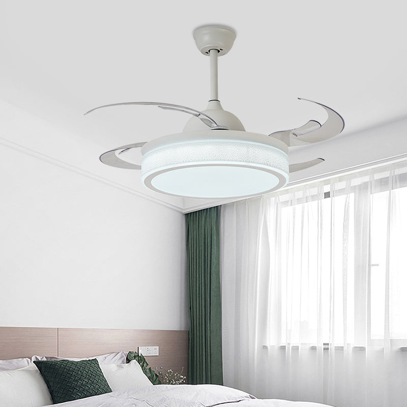 Acrylic White Semi Flush Lamp Cylinder 48" Wide LED Contemporary Pendant Fan Light Fixture with 8 Blades White Clearhalo 'Ceiling Fans with Lights' 'Ceiling Fans' 'Modern Ceiling Fans' 'Modern' Lighting' 399495