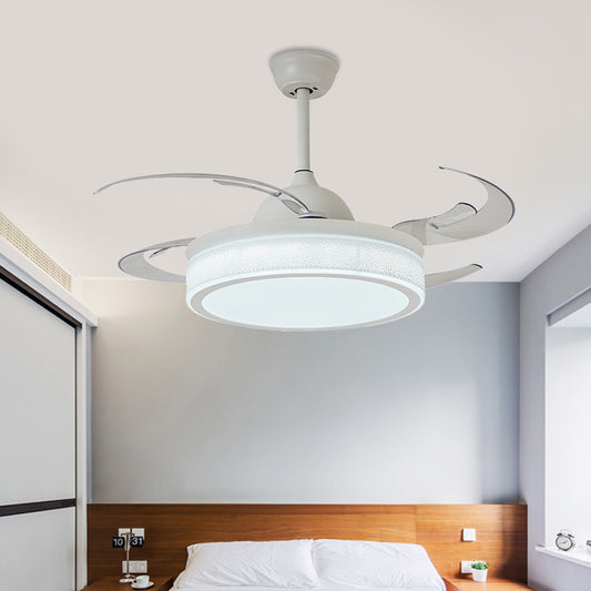 Acrylic White Semi Flush Lamp Cylinder 48" Wide LED Contemporary Pendant Fan Light Fixture with 8 Blades Clearhalo 'Ceiling Fans with Lights' 'Ceiling Fans' 'Modern Ceiling Fans' 'Modern' Lighting' 399496