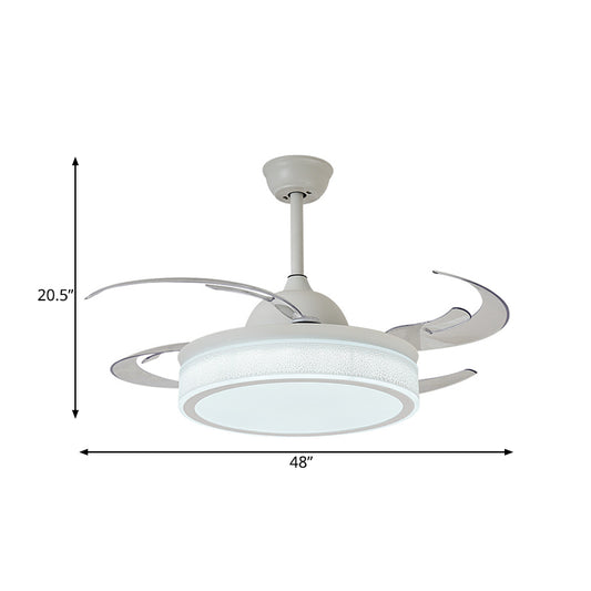 Acrylic White Semi Flush Lamp Cylinder 48" Wide LED Contemporary Pendant Fan Light Fixture with 8 Blades Clearhalo 'Ceiling Fans with Lights' 'Ceiling Fans' 'Modern Ceiling Fans' 'Modern' Lighting' 399499