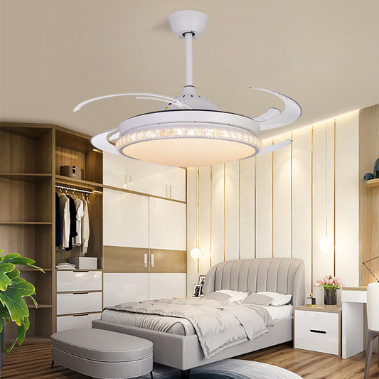 LED Ceiling Fan Lighting Modernism Bedroom 8 Blades Semi Flush Lamp with Circular Acrylic Shade in White, 48" W Clearhalo 'Ceiling Fans with Lights' 'Ceiling Fans' 'Modern Ceiling Fans' 'Modern' Lighting' 399502