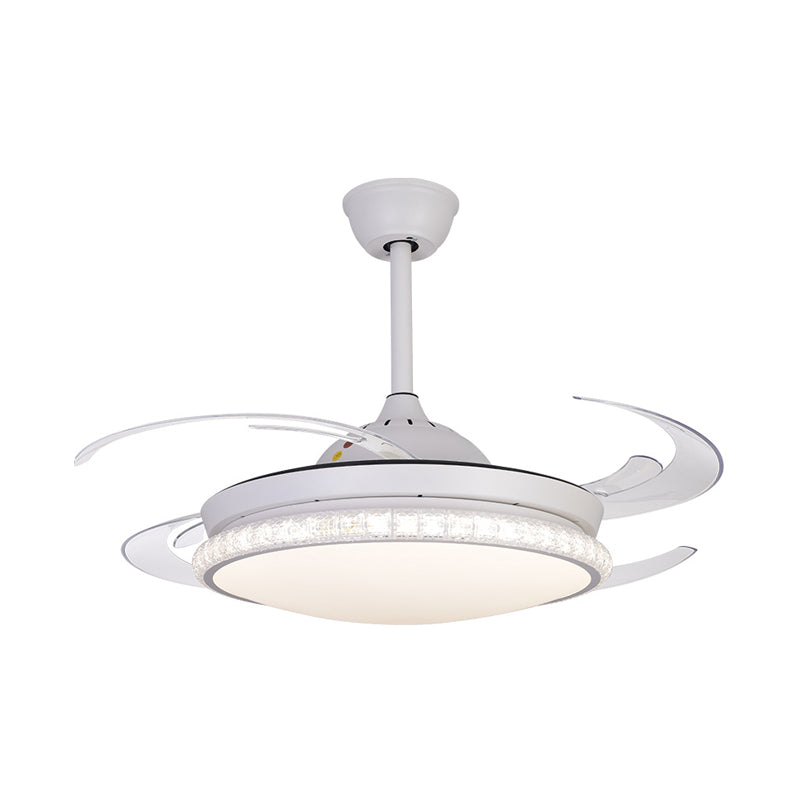 LED Ceiling Fan Lighting Modernism Bedroom 8 Blades Semi Flush Lamp with Circular Acrylic Shade in White, 48" W Clearhalo 'Ceiling Fans with Lights' 'Ceiling Fans' 'Modern Ceiling Fans' 'Modern' Lighting' 399503