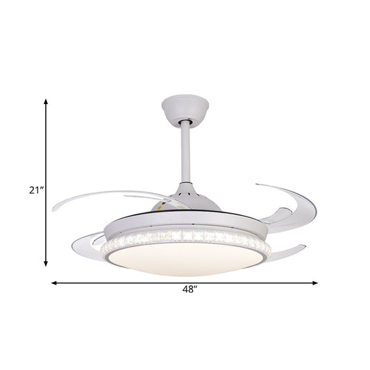 LED Ceiling Fan Lighting Modernism Bedroom 8 Blades Semi Flush Lamp with Circular Acrylic Shade in White, 48" W Clearhalo 'Ceiling Fans with Lights' 'Ceiling Fans' 'Modern Ceiling Fans' 'Modern' Lighting' 399504