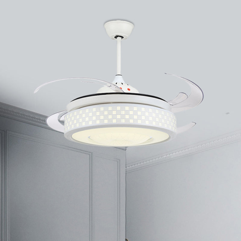 48" W Metal White Semi Flushmount Drum LED Contemporary 8 Blades Hanging Fan Light Fixture with Acrylic Shade White Clearhalo 'Ceiling Fans with Lights' 'Ceiling Fans' 'Modern Ceiling Fans' 'Modern' Lighting' 399505