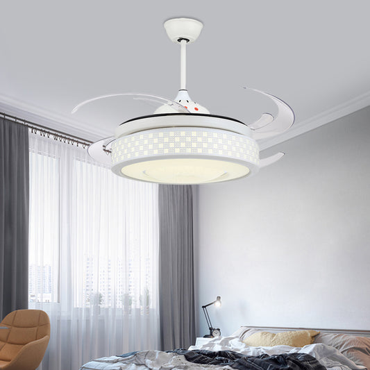 48" W Metal White Semi Flushmount Drum LED Contemporary 8 Blades Hanging Fan Light Fixture with Acrylic Shade Clearhalo 'Ceiling Fans with Lights' 'Ceiling Fans' 'Modern Ceiling Fans' 'Modern' Lighting' 399507