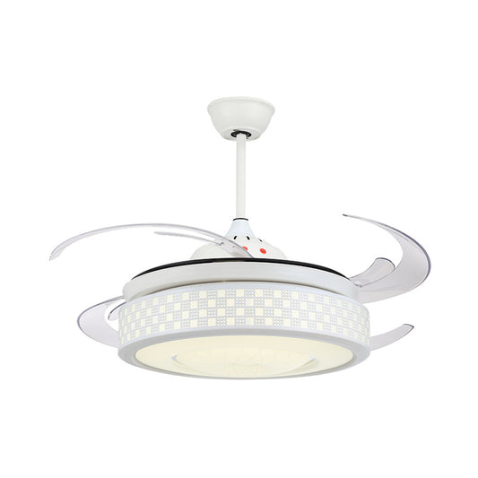 48" W Metal White Semi Flushmount Drum LED Contemporary 8 Blades Hanging Fan Light Fixture with Acrylic Shade Clearhalo 'Ceiling Fans with Lights' 'Ceiling Fans' 'Modern Ceiling Fans' 'Modern' Lighting' 399508