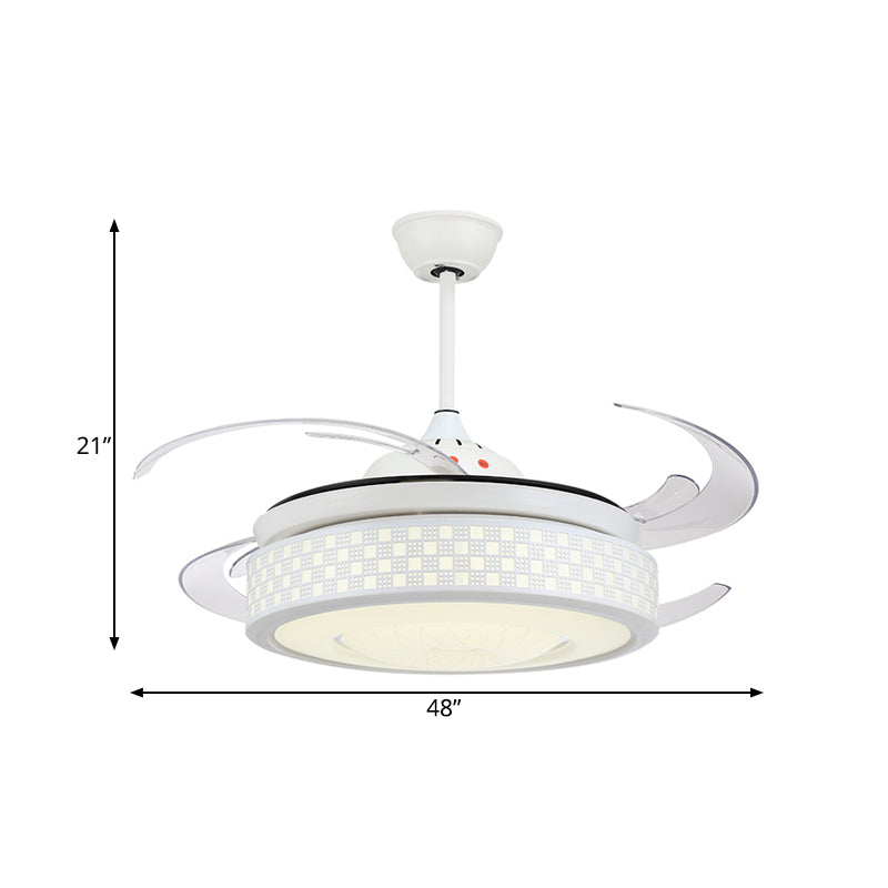 48" W Metal White Semi Flushmount Drum LED Contemporary 8 Blades Hanging Fan Light Fixture with Acrylic Shade Clearhalo 'Ceiling Fans with Lights' 'Ceiling Fans' 'Modern Ceiling Fans' 'Modern' Lighting' 399509