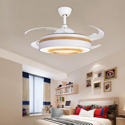 White LED Ceiling Fan Light Modernist Metal Cylinder 4 Blades Semi Flush Mount Lamp for Bedroom, 48" Wide White Clearhalo 'Ceiling Fans with Lights' 'Ceiling Fans' 'Modern Ceiling Fans' 'Modern' Lighting' 399510