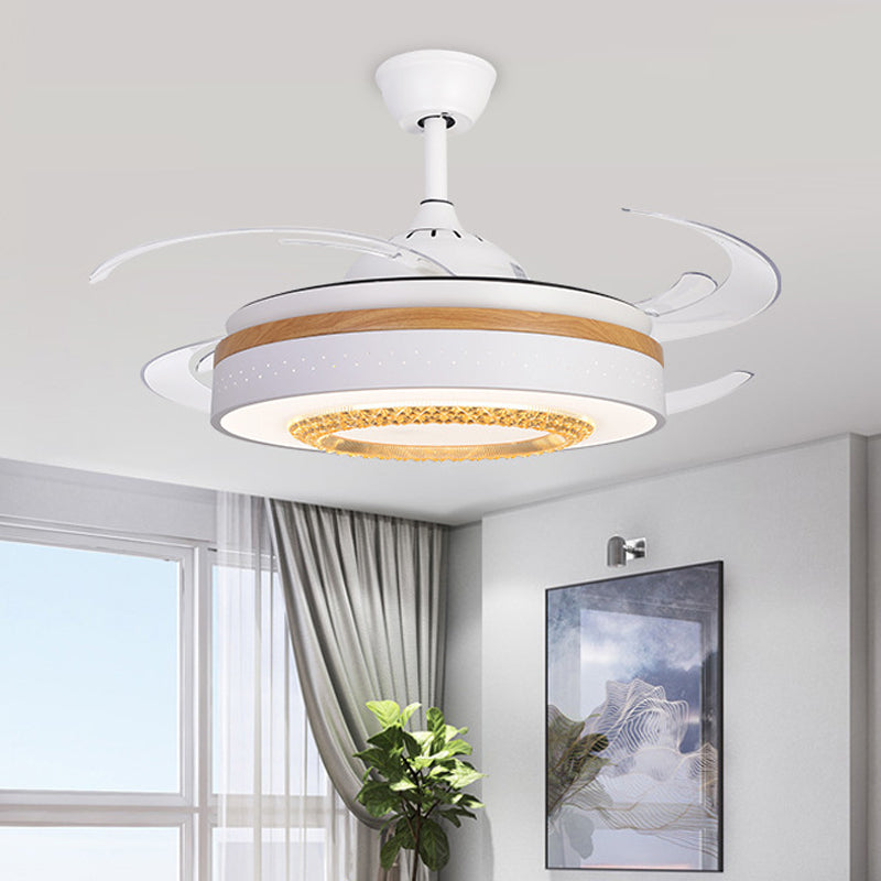 White LED Ceiling Fan Light Modernist Metal Cylinder 4 Blades Semi Flush Mount Lamp for Bedroom, 48" Wide Clearhalo 'Ceiling Fans with Lights' 'Ceiling Fans' 'Modern Ceiling Fans' 'Modern' Lighting' 399511