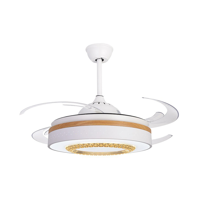 White LED Ceiling Fan Light Modernist Metal Cylinder 4 Blades Semi Flush Mount Lamp for Bedroom, 48" Wide Clearhalo 'Ceiling Fans with Lights' 'Ceiling Fans' 'Modern Ceiling Fans' 'Modern' Lighting' 399513
