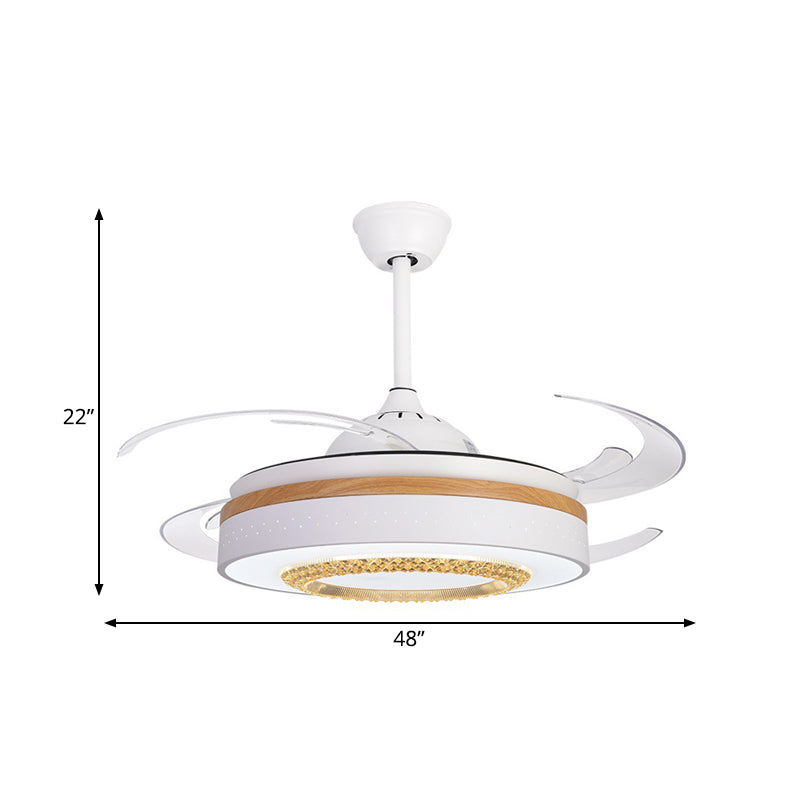 White LED Ceiling Fan Light Modernist Metal Cylinder 4 Blades Semi Flush Mount Lamp for Bedroom, 48" Wide Clearhalo 'Ceiling Fans with Lights' 'Ceiling Fans' 'Modern Ceiling Fans' 'Modern' Lighting' 399514