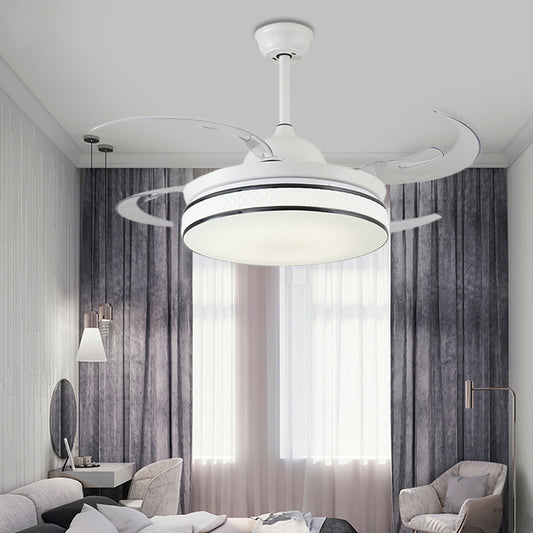 Round Acrylic Pendant Fan Light Modern LED Bedroom Semi Flush Lamp Fixture in White with 8 Blades, 48" W White Clearhalo 'Ceiling Fans with Lights' 'Ceiling Fans' 'Modern Ceiling Fans' 'Modern' Lighting' 399515