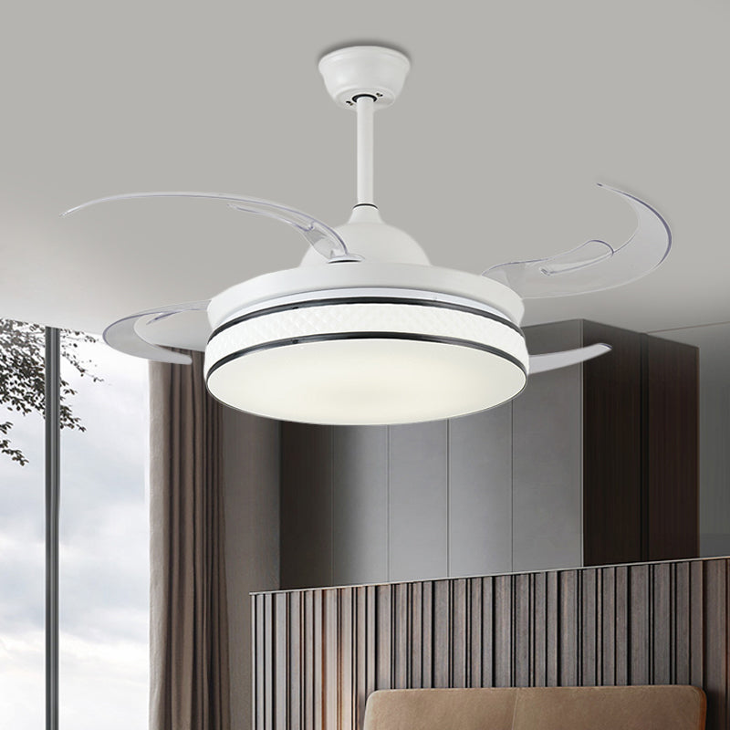 Round Acrylic Pendant Fan Light Modern LED Bedroom Semi Flush Lamp Fixture in White with 8 Blades, 48" W Clearhalo 'Ceiling Fans with Lights' 'Ceiling Fans' 'Modern Ceiling Fans' 'Modern' Lighting' 399516