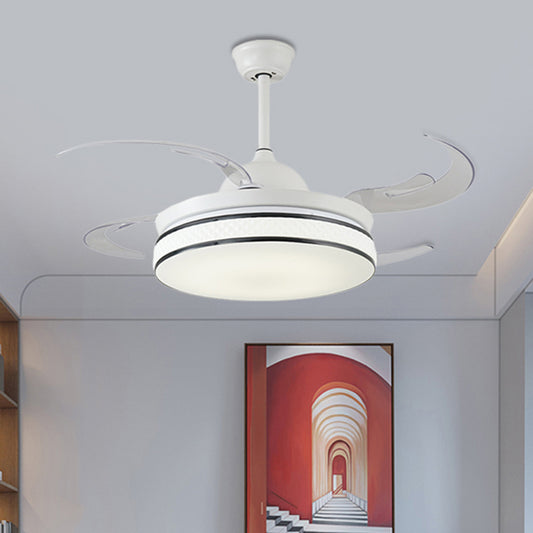 Round Acrylic Pendant Fan Light Modern LED Bedroom Semi Flush Lamp Fixture in White with 8 Blades, 48" W Clearhalo 'Ceiling Fans with Lights' 'Ceiling Fans' 'Modern Ceiling Fans' 'Modern' Lighting' 399517