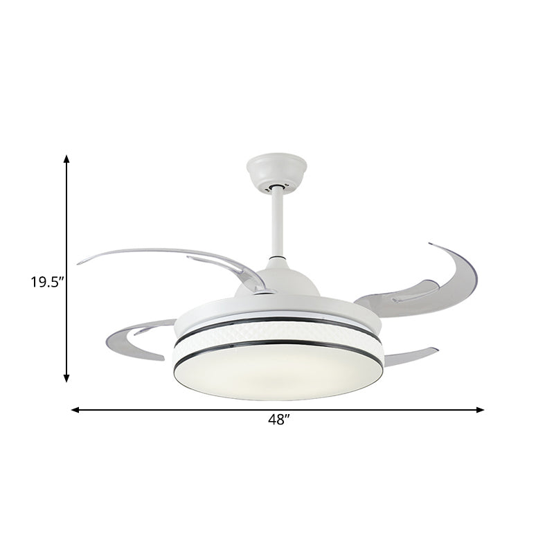 Round Acrylic Pendant Fan Light Modern LED Bedroom Semi Flush Lamp Fixture in White with 8 Blades, 48" W Clearhalo 'Ceiling Fans with Lights' 'Ceiling Fans' 'Modern Ceiling Fans' 'Modern' Lighting' 399519