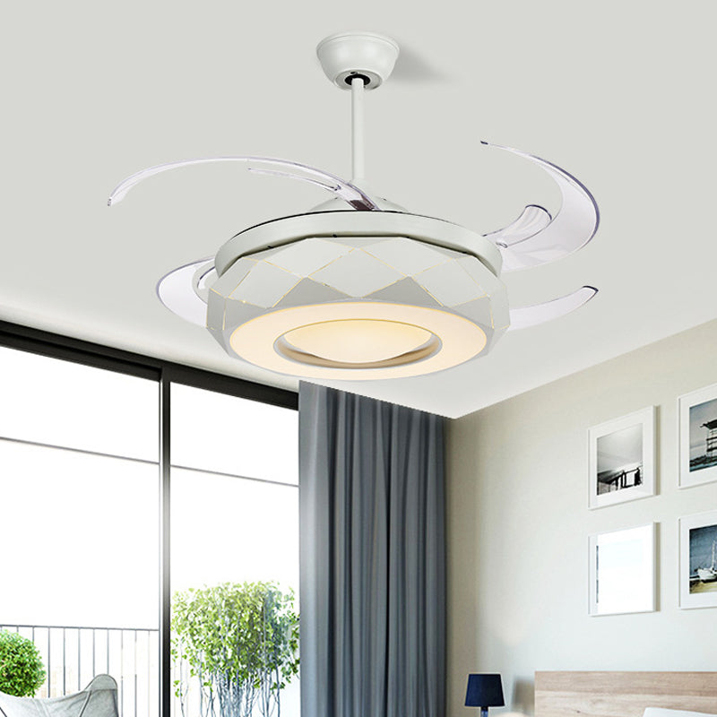 48" W LED Ceiling Fan Lighting Modern Living Room 8 Blades Semi Flush Mount Lamp with Doughnut Acrylic Shade in White Clearhalo 'Ceiling Fans with Lights' 'Ceiling Fans' 'Modern Ceiling Fans' 'Modern' Lighting' 399521