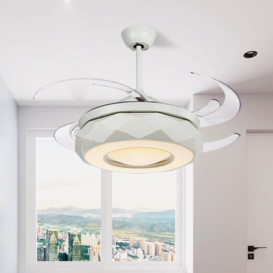 48" W LED Ceiling Fan Lighting Modern Living Room 8 Blades Semi Flush Mount Lamp with Doughnut Acrylic Shade in White Clearhalo 'Ceiling Fans with Lights' 'Ceiling Fans' 'Modern Ceiling Fans' 'Modern' Lighting' 399522
