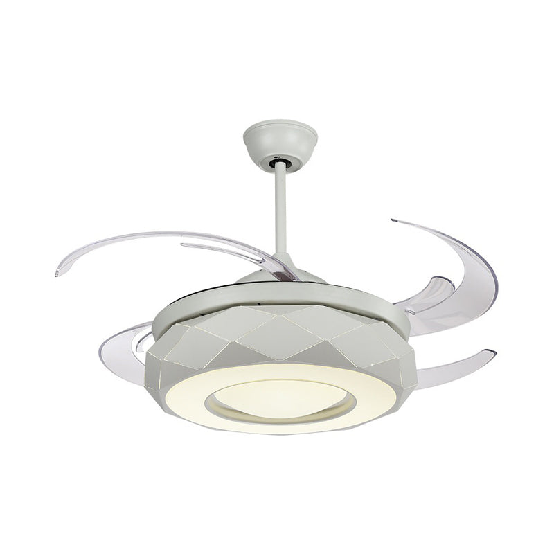 48" W LED Ceiling Fan Lighting Modern Living Room 8 Blades Semi Flush Mount Lamp with Doughnut Acrylic Shade in White Clearhalo 'Ceiling Fans with Lights' 'Ceiling Fans' 'Modern Ceiling Fans' 'Modern' Lighting' 399523