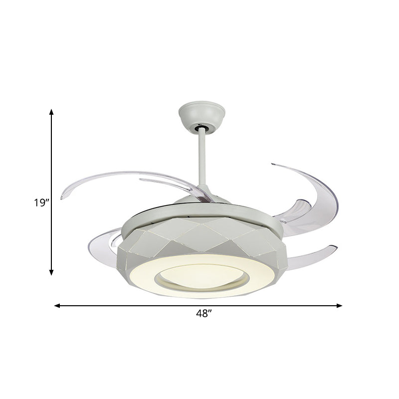 48" W LED Ceiling Fan Lighting Modern Living Room 8 Blades Semi Flush Mount Lamp with Doughnut Acrylic Shade in White Clearhalo 'Ceiling Fans with Lights' 'Ceiling Fans' 'Modern Ceiling Fans' 'Modern' Lighting' 399524