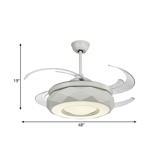 48" W LED Ceiling Fan Lighting Modern Living Room 8 Blades Semi Flush Mount Lamp with Doughnut Acrylic Shade in White Clearhalo 'Ceiling Fans with Lights' 'Ceiling Fans' 'Modern Ceiling Fans' 'Modern' Lighting' 399524