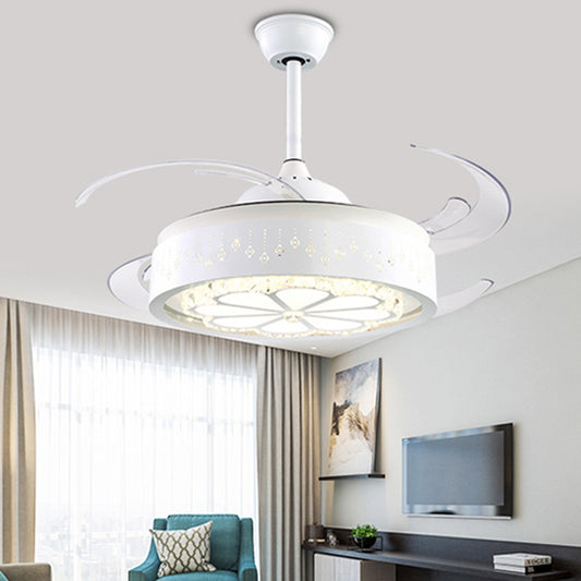 8 Blades Modern Flower Semi Flush Lighting LED Crystal Pendant Fan Light in White with Acrylic Shade, 48" Wide White Clearhalo 'Ceiling Fans with Lights' 'Ceiling Fans' 'Modern Ceiling Fans' 'Modern' Lighting' 399525
