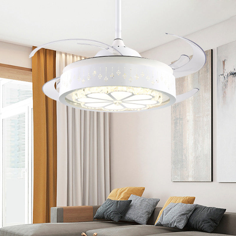 8 Blades Modern Flower Semi Flush Lighting LED Crystal Pendant Fan Light in White with Acrylic Shade, 48" Wide Clearhalo 'Ceiling Fans with Lights' 'Ceiling Fans' 'Modern Ceiling Fans' 'Modern' Lighting' 399526