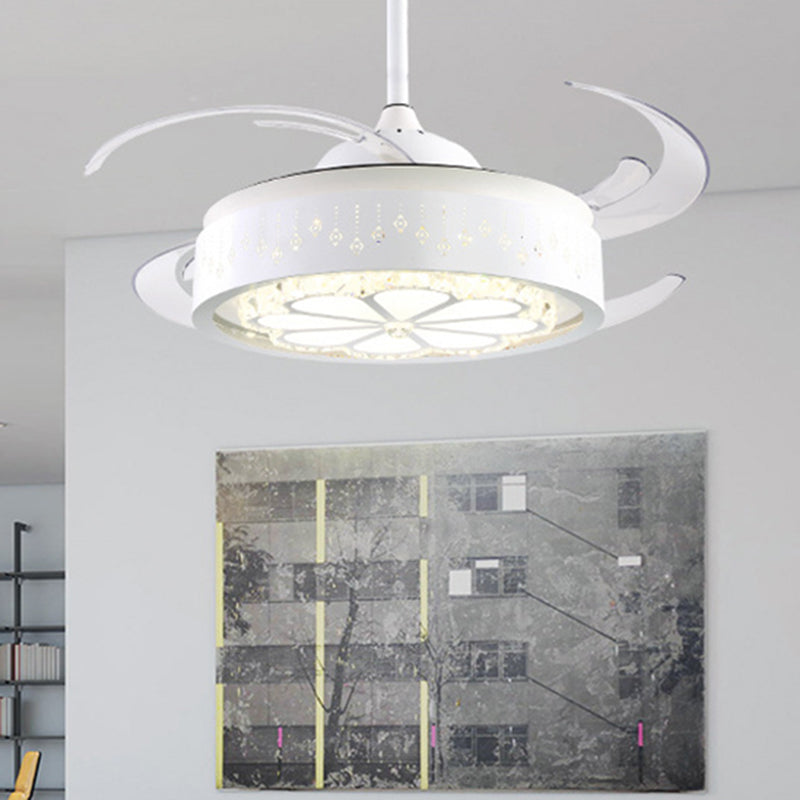 8 Blades Modern Flower Semi Flush Lighting LED Crystal Pendant Fan Light in White with Acrylic Shade, 48" Wide Clearhalo 'Ceiling Fans with Lights' 'Ceiling Fans' 'Modern Ceiling Fans' 'Modern' Lighting' 399527