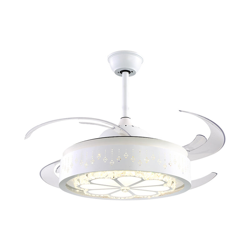8 Blades Modern Flower Semi Flush Lighting LED Crystal Pendant Fan Light in White with Acrylic Shade, 48" Wide Clearhalo 'Ceiling Fans with Lights' 'Ceiling Fans' 'Modern Ceiling Fans' 'Modern' Lighting' 399528