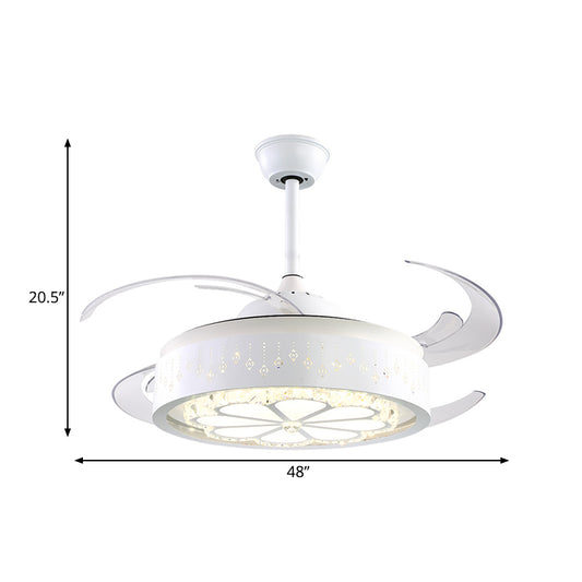 8 Blades Modern Flower Semi Flush Lighting LED Crystal Pendant Fan Light in White with Acrylic Shade, 48" Wide Clearhalo 'Ceiling Fans with Lights' 'Ceiling Fans' 'Modern Ceiling Fans' 'Modern' Lighting' 399529
